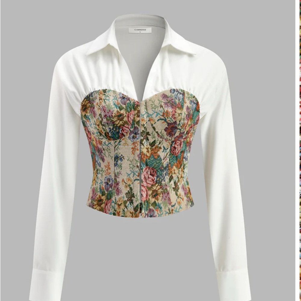 Commense Floral Bustier Blouse with White Collar - Picture 1 of 6